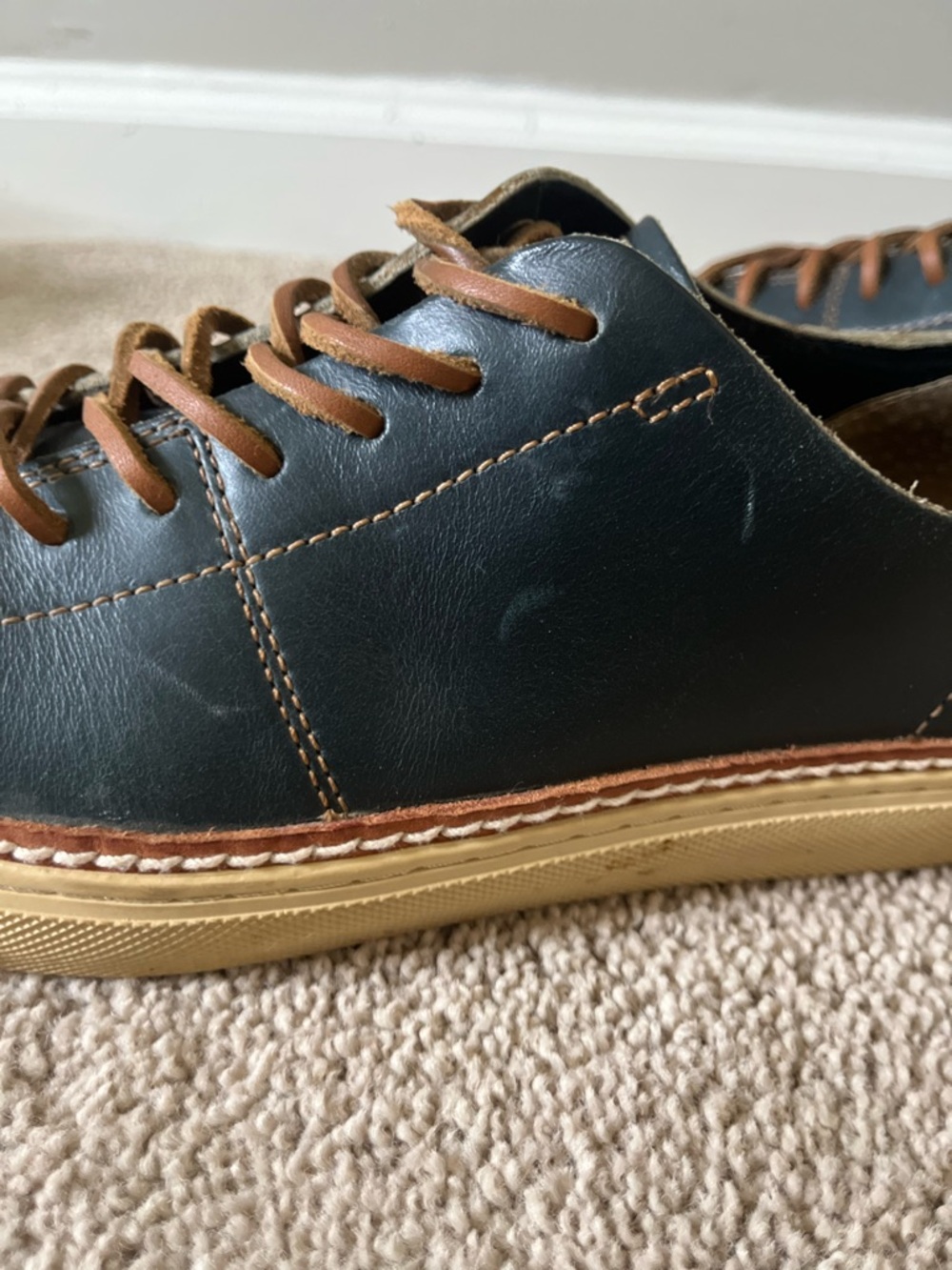 Frye Navy Leather Walker Oxfords with Brown Leather Laces - Picture 12 of 15